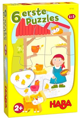 HABA 6 erste Puzzles Bauernhof, Puzzles für Kinder ab 2 Jahren, einfache Puzzles