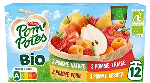 POM'POTES multivarietà biologiche (mela, pera, mela fragola, mela albicocca), 12 x 90 g, 1080 g – 2 articoli