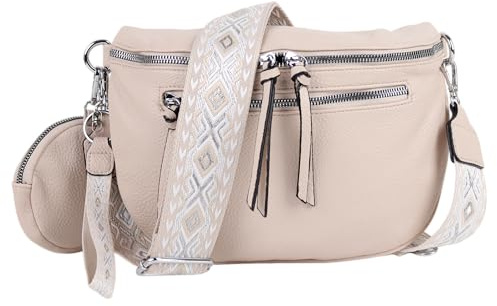 MIRROSI® Bauchtasche Damen, Veganleder 30x20x9cm, Umhängetasche, Brusttasche, Crossbody bag, Kunstleder leder, verstellbare Schulterriemen Bohemian Style