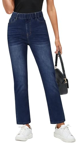 GRAPENT Women's High Waisted Mom Jeans Crop Pants Casual Stretch Kick Crop Jean Trousers in Darkness Blue Size 8-10 Medium
