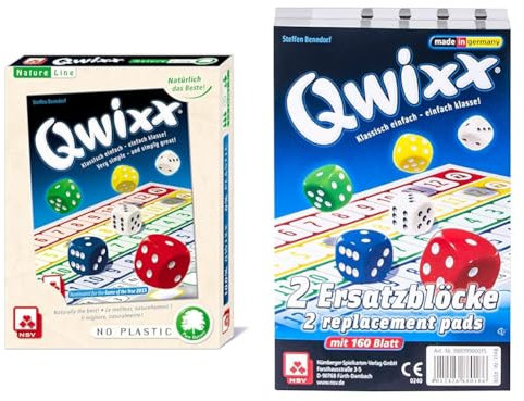 NSV - 5301 - QWIXX - Natureline - plastikfreies & nachhaltiges Würfelspiel & - 4016 - QWIXX - Ersatzblöcke 2er Set - Würfelspiel