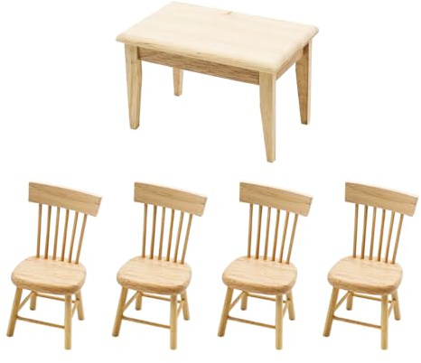 Tiardey 5 Pezzi in Legno per casa delle Bambole, Tavolo da Pranzo, Sedia, Kit, Accessori per casa delle Bambole