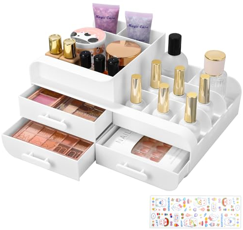 Make up Organiser, Einteilung der Schubladen in Fächer,Schminktisch Organizer Box,Schmink Organizer mit DREI Schubladen,Kosmetik Organizer,Organizer schminke für Schminktisch, Schlafzimmer und Bad