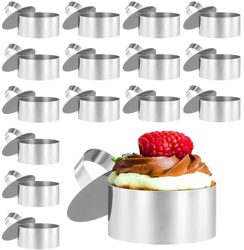 HEIYUET Lot de 16 Anneaux à Dessert de 8 cm en Acier Inoxydable - Petits Anneaux Ronds en Mousse - avec Tampon - pour gâteaux, tartes, Mousse