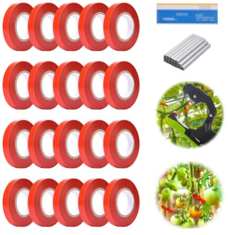 TLBL 20 rouleaux de ruban de ligature de vis, outil de ligature de plantes, 20 rouleaux de ruban et boîte de clous pour UVA, framboises, tomates, légumes et fleurs