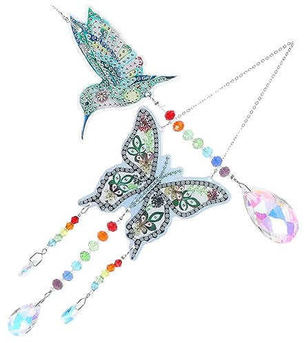 ULDIGI 2stücke Handgefertigte Diamant-Windspiel-anhänger Mit Strasssteinen Und Kreativem Tiermotiv Für Innen Und Außenbereich Einfach Aufzuhängen An Wand Fenster Tür Oder Garten