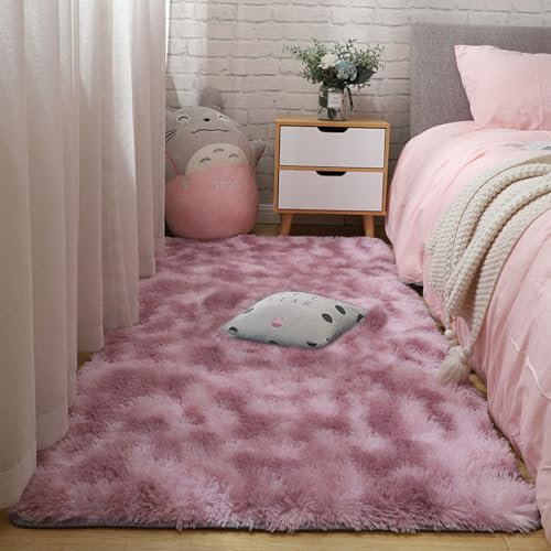 XUEDNGM Shaggy Hochflor Teppich Fellteppich 90 x 270 cm Waschbar Flauschig Weich rutschfest Moderne Deko Flauschig Und Bequem Wohnzimmerteppich für Wohnzimmer, Schlafzimmer, lila rosa