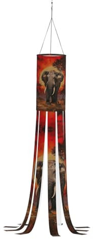 WCXTHGFA Windsack mit Elefanten-Sonnenuntergang-Druck, vielseitig, charmante Outdoor-Dekoration für Herbst, Erntedankfest, Winter