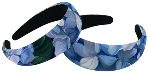 Lot de 2 bandeaux larges en velours pour femme, motif hortensias bleus, accessoires rembourrés, bandeaux de beauté épais pour filles
