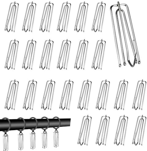 EUIEUT 50 Pezzi Ganci a Pieghe per Tende Ganci per Drappeggi in Acciaio Inox Gancio per Tende a 4 Punte Ganci per Tende in Metallo per Tende, Tenda della Porta e Tenda della Doccia