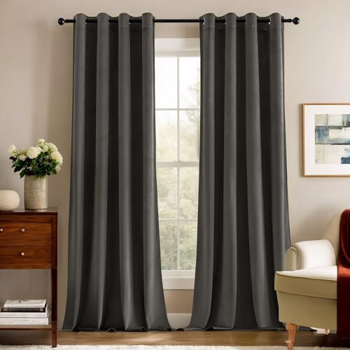 Deconovo Blickdichte Gardinen mit Ösen Vorhänge Wohnzimmer Gardine Samt Vorhang Wärmeisolierende Thermo Schlafzimmer, 175x140 cm(HöhexBreite), Anthrazitgrau, 2er Set