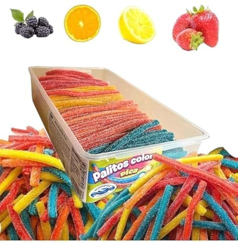 MUNDIDOLÇ Churritos de Azúcar. Chuches Acidas. 200 Unidades de 4 Sabores Distintos. Golosinas y Chucherias. Gominolas Cumpleaños y Halloween (Ácidos)