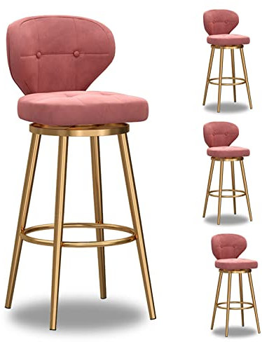 Barhocker mit Drehgelenk, Samt, mit goldener Rückenlehne, moderne Thekenhöhe, Barstühle für Zuhause, Küche, Bistro, Café und Restaurants, 4 Stück