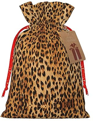 HJLUUFT Jutebeutel mit Leopardenmuster, Weihnachtsgeschenktasche mit Kordelzug und Geschenkanhänger, für Hochzeit, Weihnachten, Party