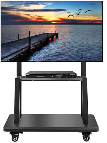 Soporte de TV móvil con ruedas con soporte y estante para laptop, carrito de TV rodante resistente para televisores de 50 y 75 pulgadas