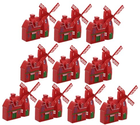 IMIKEYA 10pcs Windmill House Model Farmhouse Shelf Decor Miniature Buildings Vintage House Decor Windmill Model Decorative Windmill Farmhouse Table Decor Mini Windmill Plastic Red