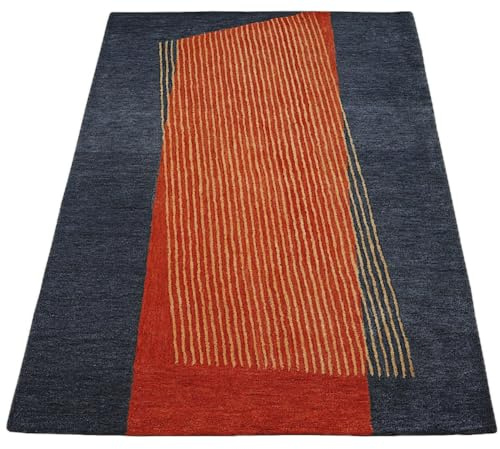 Orange Blau Teppich 160X230 cm 100% Wolle Orientteppich Handgetuftet HT398