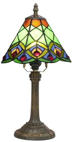 TRENTSNOOK Tiffany Lamp Stained Glass Style Green Peacock Print Bedside Table Lamp 8 Wide 15 Tall for Bedroom Living Room Home Office
