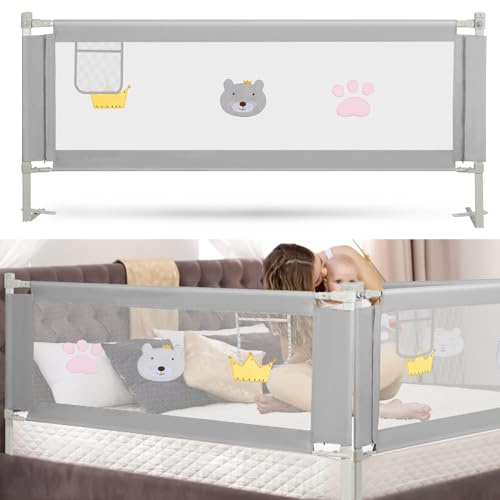Jaxguom Bettgitter 200CMx2+180CMx1, Bettgitter Rausfallschutz Bett Höhenverstellbar 70-98cm, Bettschutzgitter Kinderbettgitter für Kinder & Elternbetten, Grau