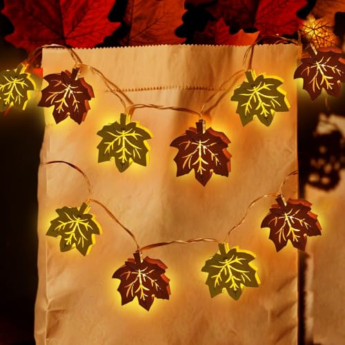 SPERMUOY Herbstdeko Lichterkette Ahornblatt,Herbstdeko innen Lichterkette aus Holz mit 10 Ahornblatt Licht,1.5M Herbst Lichterketten Ahornblatt Girlande Herbst Deko für Erntedankfest Halloween Party