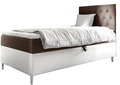 MEBLINI Kinderbett mit Bettkasten - Gepolstert Einzelbett mit Matratze - Polsterbett mit Stauraum - Bett mit Kopfteil - Stauraumbett - Filippo 1-90x200 Rechts - H3/Braun Samt
