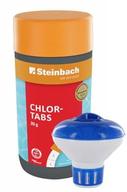 Steinbach Poolpflege-Set | Chlordosierschwimmer Mini Ø 12,5 cm & Chlortabs 20 g | für Dauerdosierung & Schockchlorung | mit Dosierregler | ideal für kleine Pools & Whirlpools