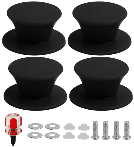 FunWorth Topfdeckelgriff Ersatz 4 Stück, Silikon Deckelknopf Ersatz Universal mit Schrauben, hitzebeständig für Glasdeckel, Kochtopfdeckel und Kochgeschirr, Schwarz