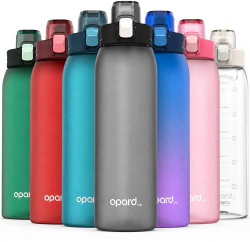 Opard Zip 1000ml Plastic Water Bottle Dishwasher Safe, Leakproof Flip-Top Lid, BPA Free Tritan, Wide Mouth Reusable Sports Water Bottle for Gym Hiking Commuting Outdoor Travel and School