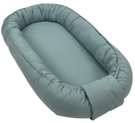 WIKLINOPOL Babynest für Neugeborene – Baby Nestchen 85x45 cm in Khaki – Tragbares Babynest mit Matratze – Waschbares Baby Nestchen aus 100 % Baumwolle – Sicher für Zuhause & Reisen