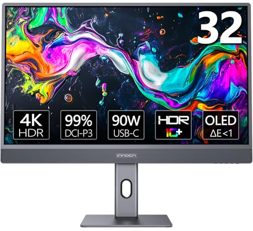 INNOCN Monitor OLED 4K de 32 pulgadas para Mac mini MacBook Air/Pro, 3840 x 2160, monitor de computadora de PC, USB C, HDR 10, 99% DCI-P3, 99% sRGB, 1M: 1, soporte ajustable de inclinación/altura