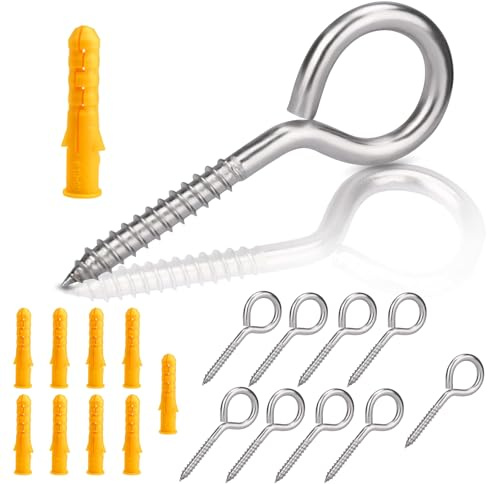 MejaRizon M6-80mm Ösenschraube Edelstahl, 10 Stück Ösenschraube M8 und Schraub-Expansionsrohre, Ringschrauben, Haken Zum Schraubhaken Geeignet für Hängende Stühle, Hängende Körbe und Blumensträuße