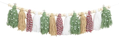 Ghirlanda di Nappe Bohémien per Natalizie, Boho Nappa Bandierine con Perline di Legno, Decorazioni Natalizie per la Casa da Appendere alla Parete per Camera da Letto, Ufficio, Casa, Pareti, Feste