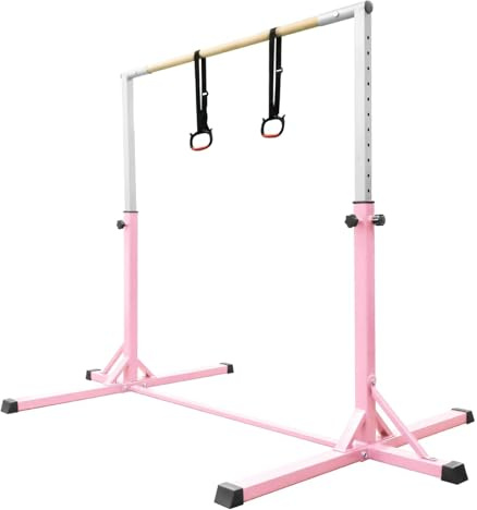 FCOUMY Reckstange Outdoor Kinder,Turnstange Indoor Kinder for Kids mit gymnastikringe 13 Höhenverstellbar,Turnreck Gymnastik Trainingsgeräte,Turnstange,Horizontale Training Bar,Pink