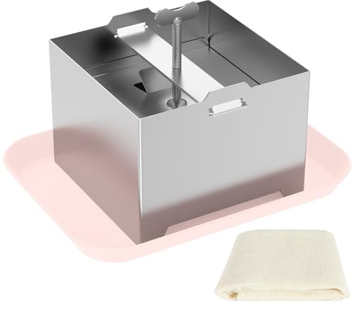 GWCYMYD Tofu Press Kit, 304 Stainless Steel Cheese Press with Drip Tray and Tofu Cloth, Adjustable Paneer Maker, Homemade Pressing Mold for DIY Lovers (12x12x9 cm)