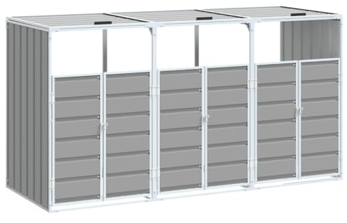 Cache Poubelle Extérieur Triple, Abri Rangement de Poubelle pour Trois bacs Gris Acier