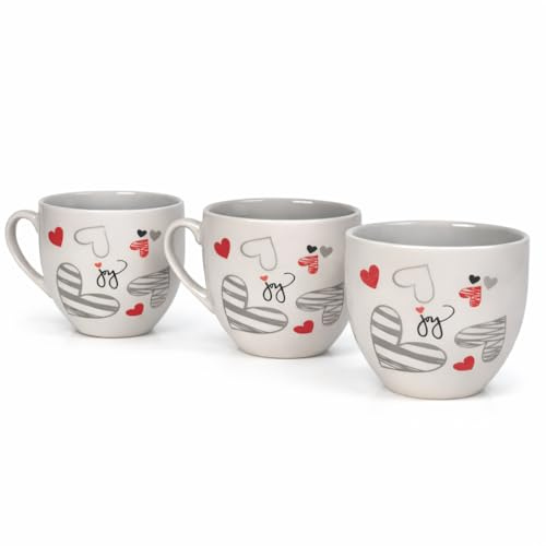 Terryshop74® Set 3 Tazzine in Ceramica con Cuori – Tazze Caffè Design “Joy” – Stile Romantico, Idea Regalo, Bar, Casa, Ufficio
