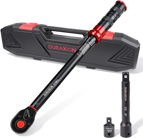 DURAXION 3-tlg Drehmomentschlüssel Auto Klein 1/2, 20-230Nm | ±3% Genauigkeit,72 Zähne,mit 125mm Verlängerung,1/2-3/8Adapter,für PKW/NKW/KFZ//Motorrad Reifenwechsel & Radmuttern Anziehen