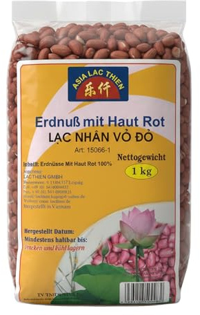 Premium Vietnamesische Erdnüsse mit roter Schale 1 kg – 100% Reine Natürliche Erdnüsse mit ganzer roter Schale (Lạc Nhân Vỏ Đỏ/Đậu Phộng Vỏ Đỏ) – Nährstoffreicher Superfood mit Antioxid (1kg)