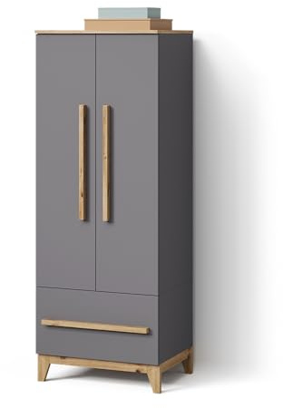 Livinity Kinderkleiderschrank Mailo, Grau/Artisan, 70 x 186.8 cm | mit 4 Schubladenfür stilvolle Aufbewahrung mit viel Platz