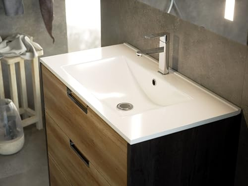 Aquore | Lavabo Cerámico Integral | Color Esmaltado Blanco Brillo | Medidas 100 cm ancho x 46 cm fondo x 20 cm alto
