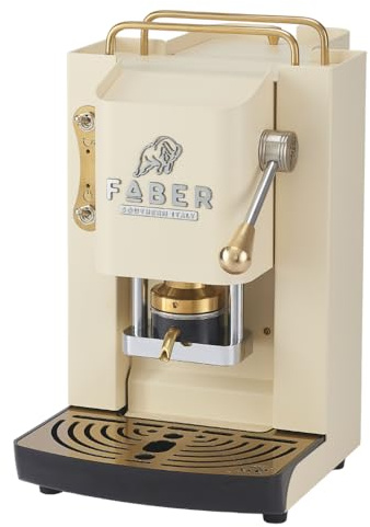 FABER COFFEE MACHINES | Deluxe 3.0 | Macchina Caffè ESE 44mm con Elettrovalvola, Portacialda Estraibile, Tanica Vetro 1L e Pressacialde in ottone regolabile (Old British White, OTTONE)