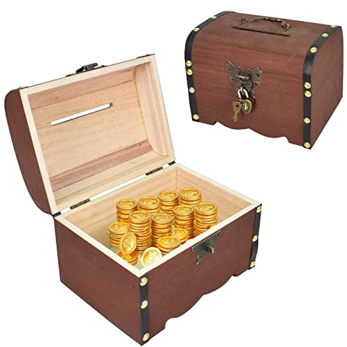 Duronge Vintage Schatztruhe aus Holz mit Schloss - Kleine Holztruhe Schatzkiste als Geschenkbox, Spardose & Schmuckaufbewahrung - Dekorative Holzkiste Antik Optik für Zuhause & Hochzeit (Braun)