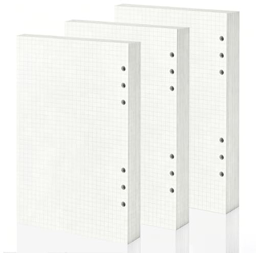 DIYCUT 180 Stück Ringbuch A5 Einlagen, Kariert A5 Refill Paper | Austauschbar 6-Loch Journal Inserts , Geeignet für Lernen, Notizen, Terminplanung und Bullet Journal