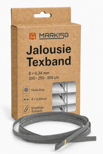 markiso® Texband 8mm Jalousien Grau - Jalousieband mit Schlaufe einseitig [Hergestellt in der Schweiz], Originales Reparaturband für Jalousie, Aufzugsband, Zugband 300cm / 8x0,34mm