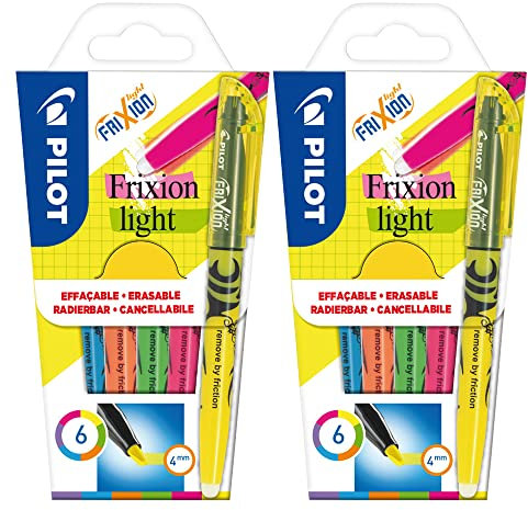 Pilot 4136S6 Textmarker FriXion Light, 12 Stück, pink/gelb/grün/blau/violett/orange (12 Stück, Mehrfarbig)