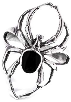 Windalf Gothic Damen Ring Spy 26 mm Silberring mit schwarzem Onyx Spinnen 925 Sterling Silber