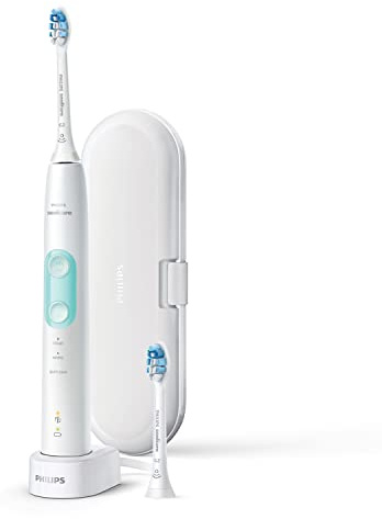 Philips Sonicare ProtectiveClean HX6857/17 Elektrische Zahnbürste mit Drucksensor, BrushSync Technologie, 3 Reinigungsmodi mit 2 Aufsteckbürsten und Reiseetui, Weiß