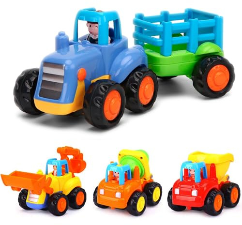 Yiosion Push and Go Friction Powered Cars Construction Vehicles Toy Set Tractor Bulldozer Mixer Truck Dumper for 1 2 3 Year Old Baby Toddlers Boys Gifts