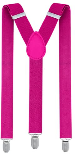trilece Pink Suspenders for Boys Kids Girls and Toddlers Baby - Adjustable Elastic 1 inch Wide Y Shape Suspender Strong Clips (6 Years to 5 Feet Tall, Hot Pink)