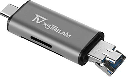SD Card Reader, 3-in-1 USB 2.0 / USB C/Micro USB Card Reader - SD, Micro SD, SDXC, SDHC, Micro SDHC, Micro SDXC Memory Card Reader for MacBook PC Tablets Smartphones with OTG Function, Silver